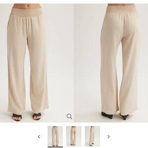 Bella Dahl Smocked Waist Wide Leg Linen Pant - Sand - L - Excellent